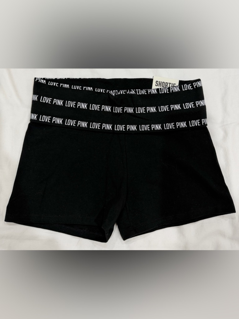 NWT PINK Victoria's Secret Black Foldover Shorts with LOVE PINK VTG Y2K Small